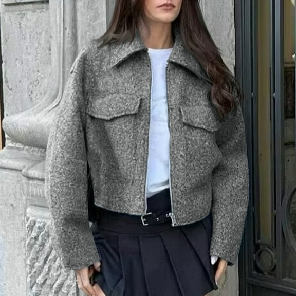 Sakmal Women's Barn Jacket Fleece Gray Jacket Trendy Women's Clothing M