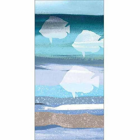 Blue And White Abstract Art Three Fish Silhouette on Texture Abstract Sea Coastal Painting Blue & white Canvas Art by Pied Piper Creative ()