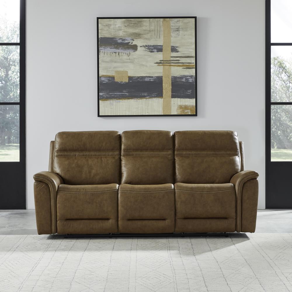 Liberty Furniture Cooper Transitional Leather Power Reclining Sofa in Camel