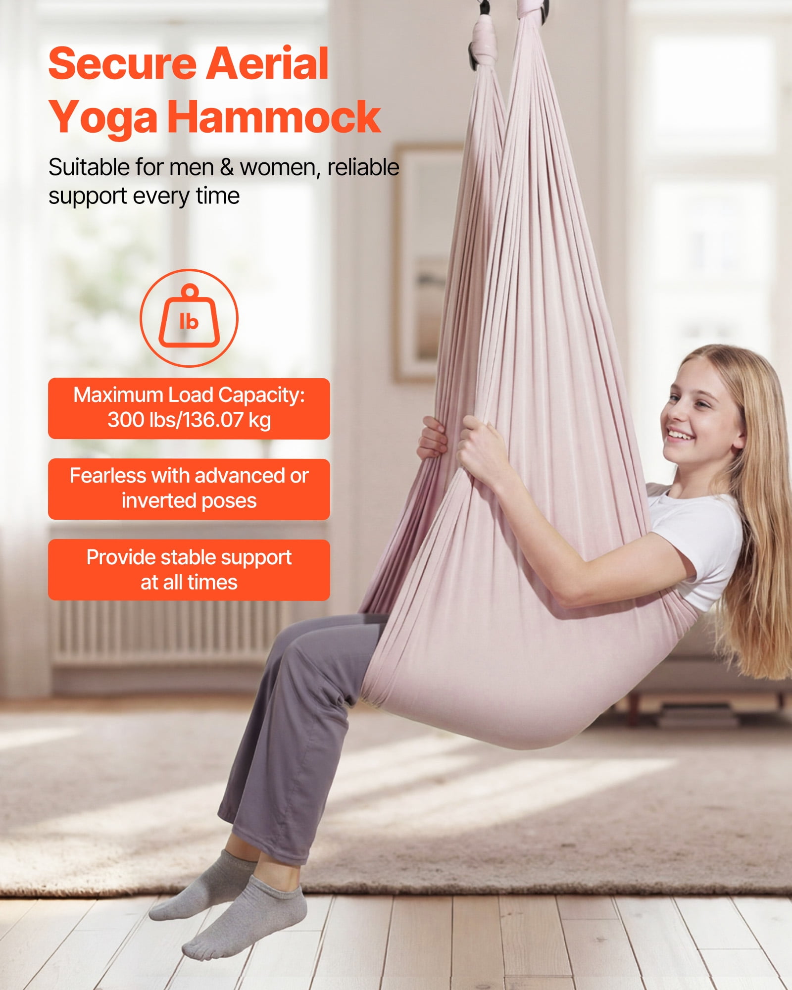 VEVOR Aerial Yoga Hammock, 300 lbs Load Aerial Silk, Yoga Swing with Nylon Fabric, PE Zipper Bag for Parent-Child Interaction, Strengthen Muscles & Improve Practice, Hammock and Swing Combo