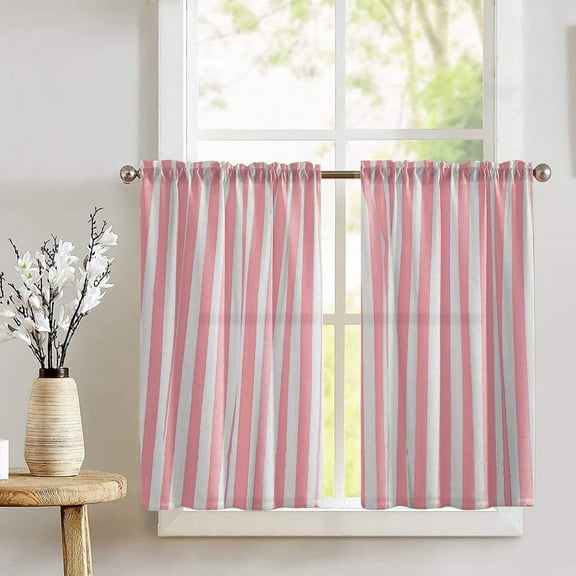 Cotton 1 Inch Wide Stripes Print Café Tier Curtains Window Treatment Kitchen Home Décor