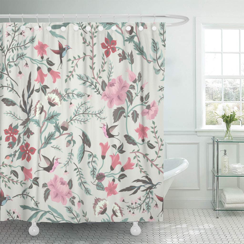 KSADK Green Whimsical Floral Pattern with Pink Bird Bloom Blooming