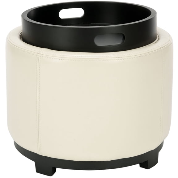 Bowery Hill Single Tray Leather Storage Round Ottoman in White