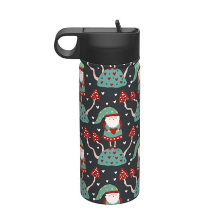 

Salouo Gnome With Mushroom 2 Pattern 18 oz Water Bottle With Straw Stainless Steel Sports Water Cup Flask Wide Mouth Travel Thermal Mug for Home Office Car