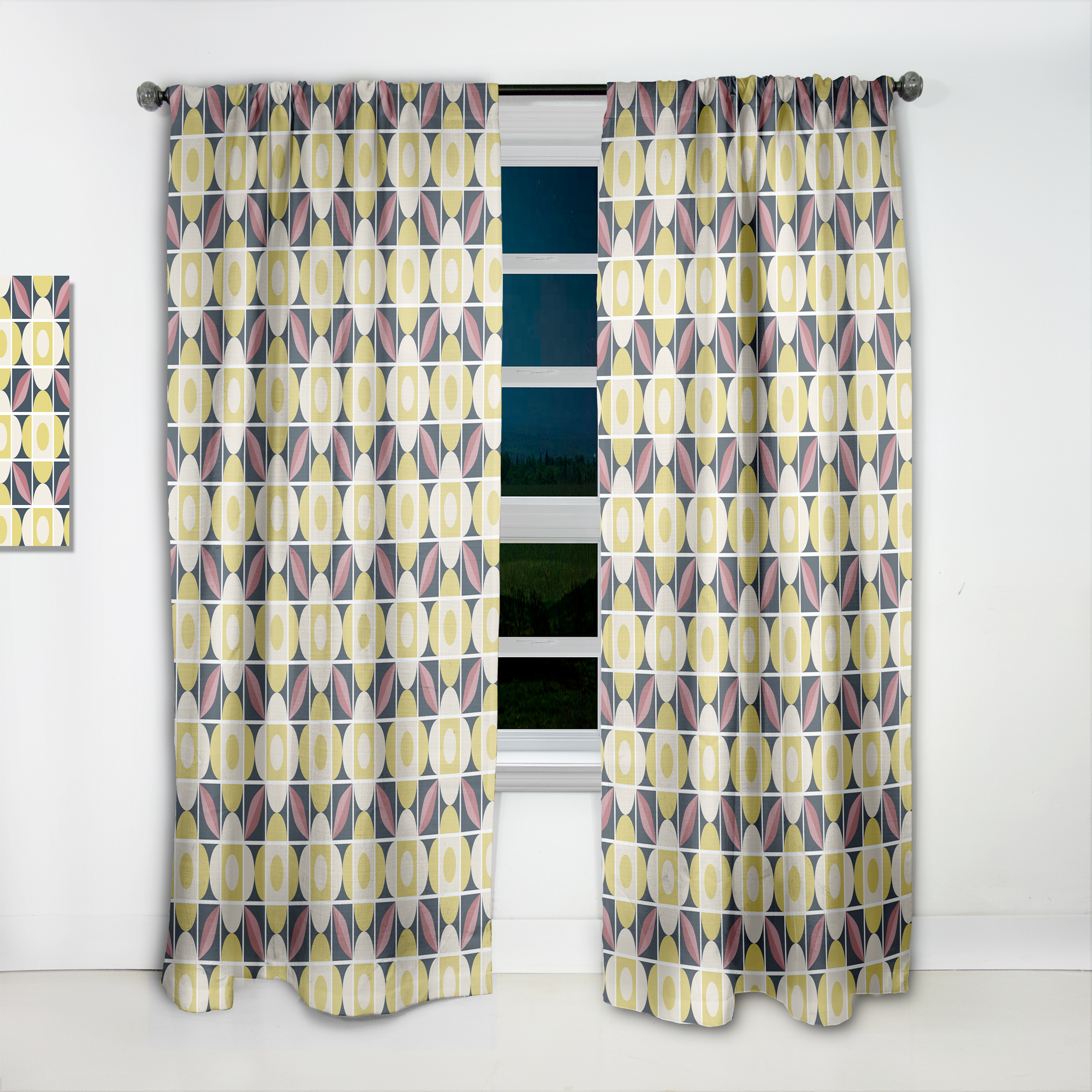Designart 'Retro Pattern With mosaic style' Mid-Century Modern Curtain Panel