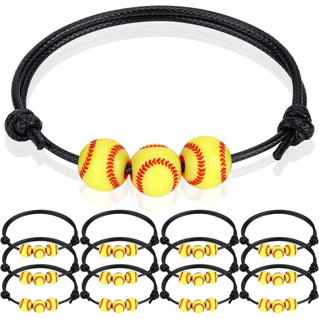 12 pulseras con dijes de softbol, regalos de fiesta de softbol, cuentas de softbol, pulseras ajustables, pulsera de bola deportiva inspiradora para mujeres, adolescentes, regalos deportivos para fiestas de cumpleaños, regalos de béisbol para equipo JM