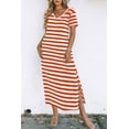 thumbnail image 2 of Women's Fiery Red & Black Striped V Neck Maxi Dress – Casual Summer Style with Side Splits, 2XL, 2 of 3