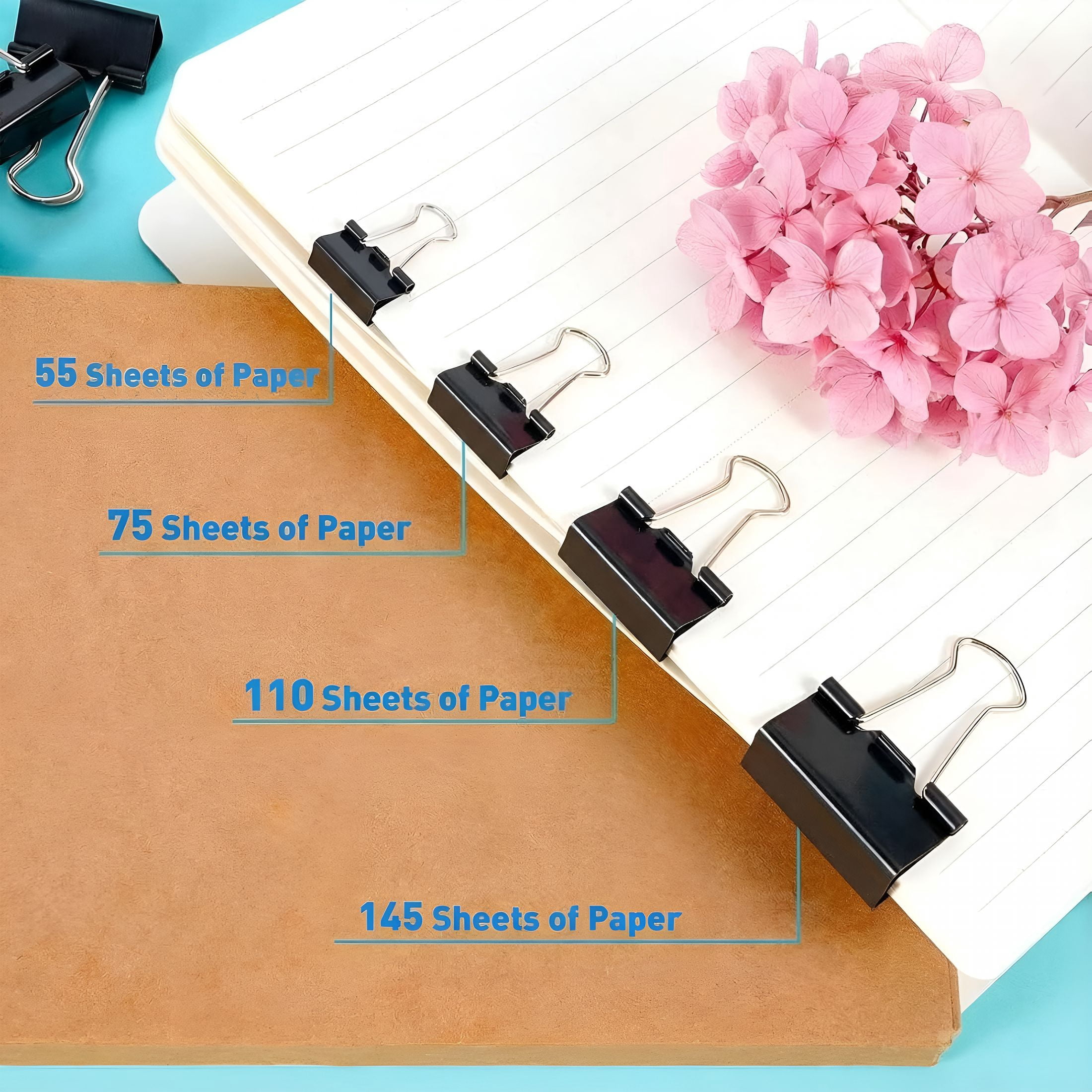 CCOCC 180 Pcs Binder Clips Assorted Sizes,Black Binder Paper Clips Office Clips Office Supplies,4 Sizes Cute Binder Clips Large Medium Small Paper Clips Paper Clamps