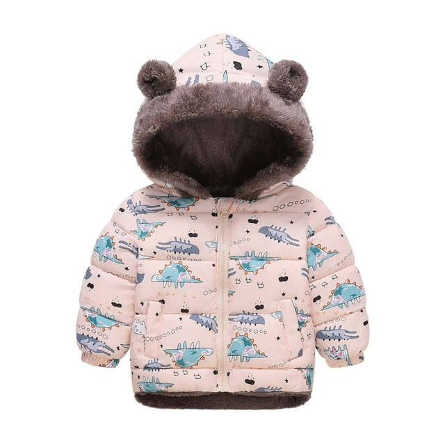 Toddler Girl Clothes Printed Fleece Padded Hooded Zip Jacket Winter Boys