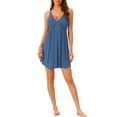 thumbnail image 2 of INSPIRE CHIC Nuisette Sans Manches pour Femmes, Mini Robe de Pyjama Douce à Col en V, Bleu, 2 of 6