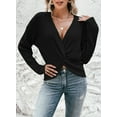 thumbnail image 3 of Pink Queen Fall Sweaters for Women 2025 Casual Pullover Sexy V Neck Long Sleeve Twist Knot Cropped Knit Sweater Tops, 3 of 9