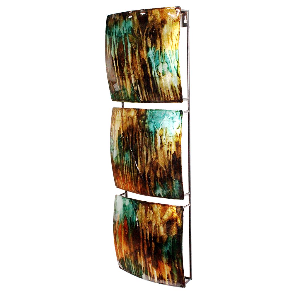 Vertical 3Panel Metal Wall Decor Turquoise, Copper And Bronze