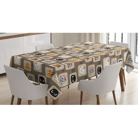 

Cat Tablecloth Patchwork Inspired Pattern Adorable Kitty Faces Silly Expressions Footprints Stripes Rectangular Table Cover for Dining Room Kitchen 60 X 84 Inches Multicolor by Ambesonne