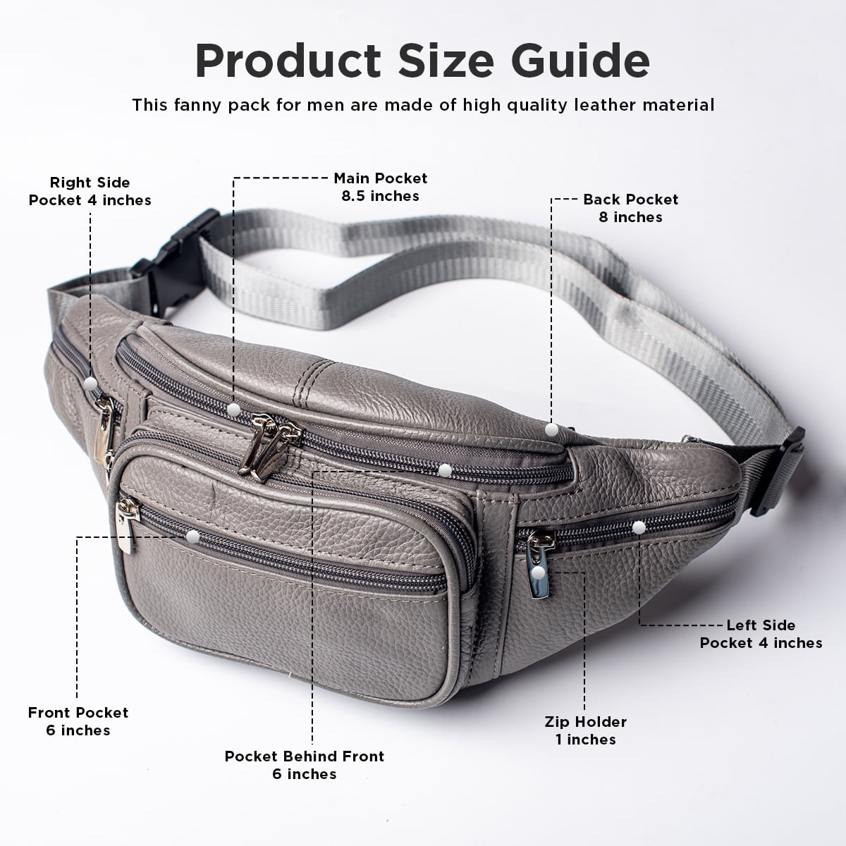 Fanny Pack Leather Waist Bag Hip Belt Zipper Pouch Pocket Travel Sport for Men