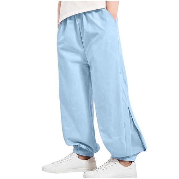 Loopsun Boys Summer Pants, Children's Solid Color Breathable Thin Mosquito Proof Summer Pocket Pants Blue 5-6 Years
