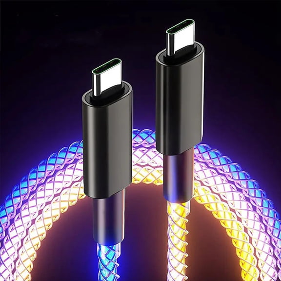 66W Charge & Glow RGB Charging Cable, Dual Type-C Fast Charging Braided Cable, 2 Pack