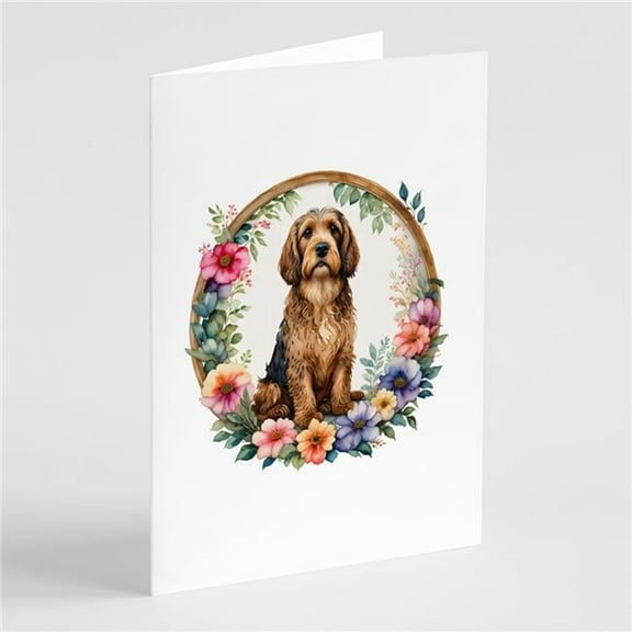Otterhound and Flowers Greeting Cards and Envelopes Pack of 8 7 in x 5 in