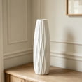 thumbnail image 5 of White Ceramic 12-Inch Tall Textured Decorative Flower Vase for Home Decor, 5 of 9