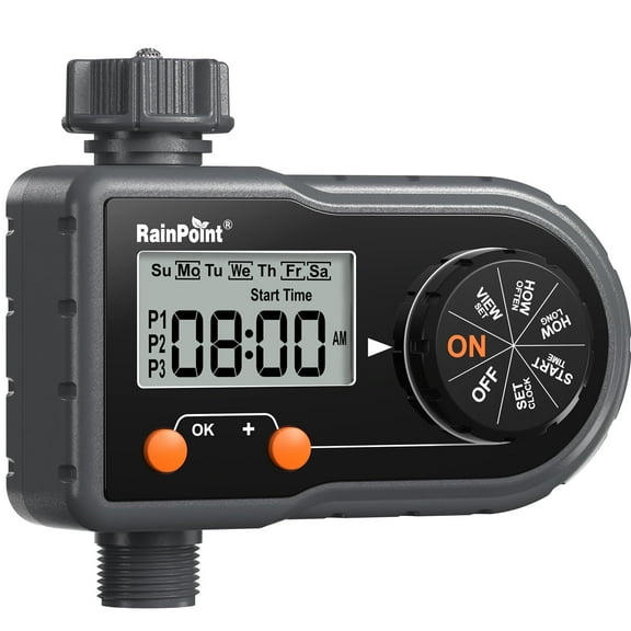 RainPoint  Hose Water Timer, 1 Outlet Sprinkler Timer Automatic Watering Timer for Garden with Rain Delay / 3 Programs / Waterproof, Large LCD Screen Irrigation Systems for Yard
