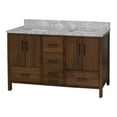 thumbnail image 2 of California 60" Double Bathroom Vanity with Walnut Cabinet and Carrara Marble Top, 2 of 5