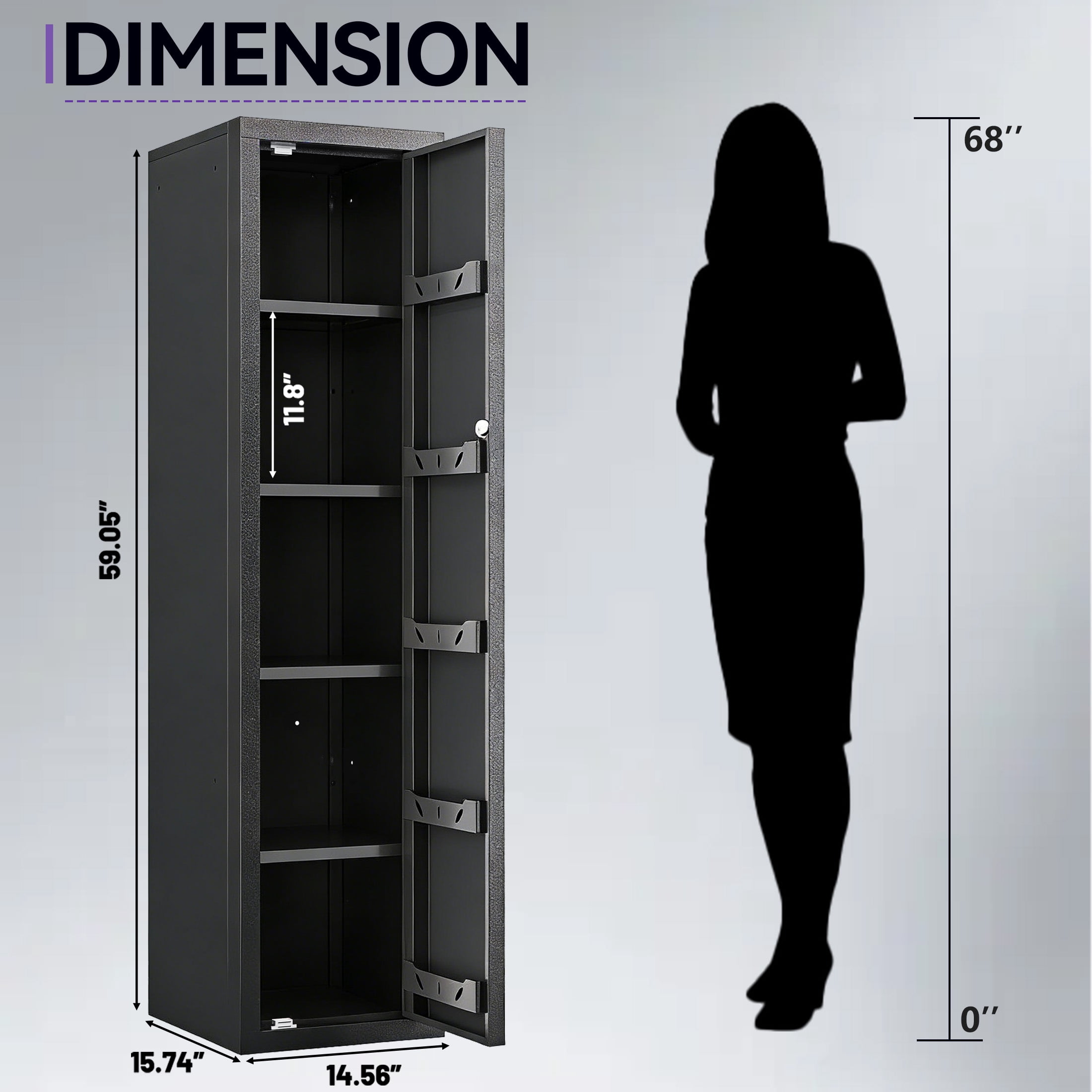 KAER 8-10 Gun Safe, Multi-Function Storage Cabinet for Pistols, Unassembled Gun Cabinet with Removable Shelf
