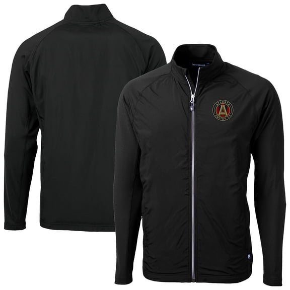 Men's-Cutter & Buck Black Atlanta United FC Adapt Eco Knit Hybrid Recycled Raglan Full-Zip Jacket