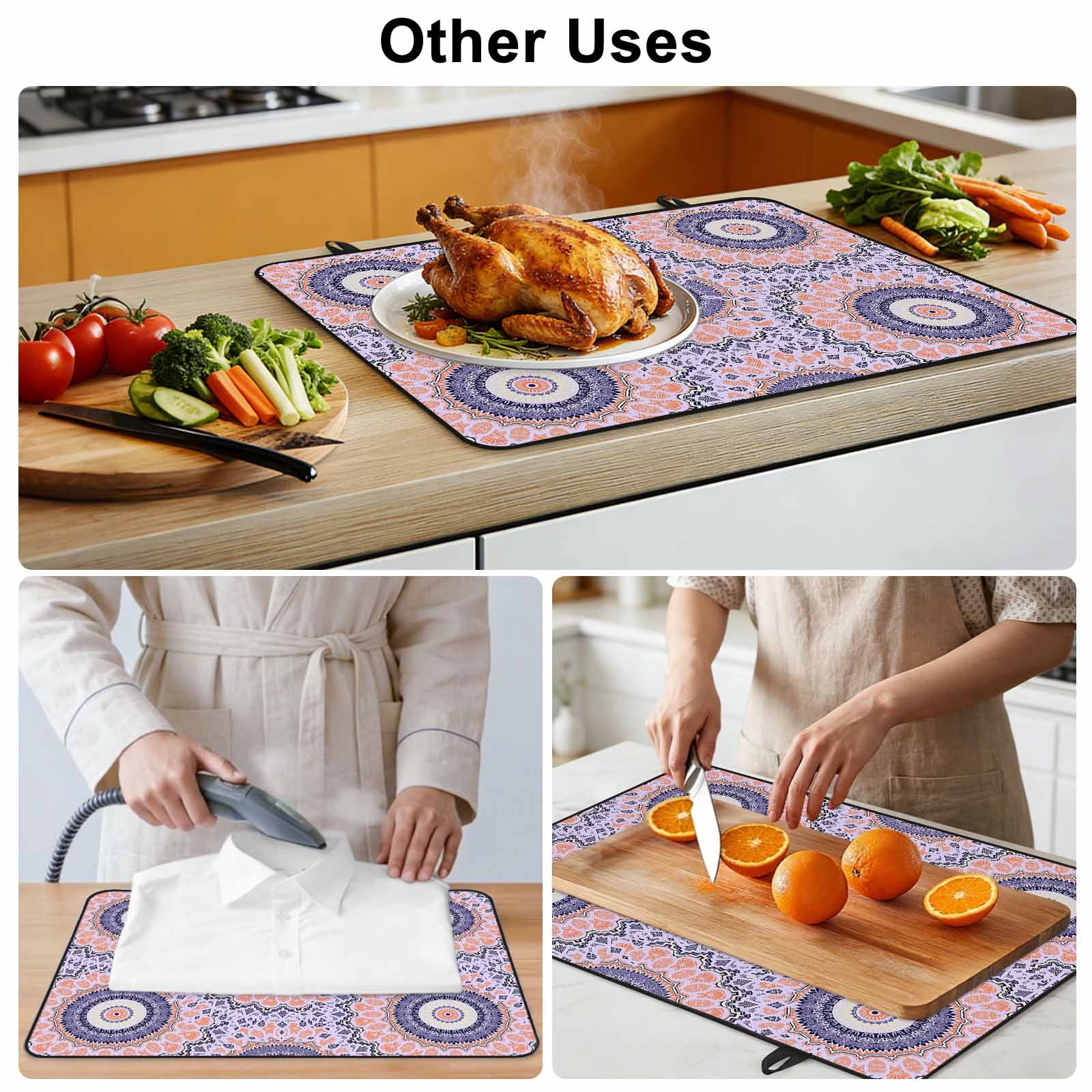 Pink Purple Geometric Stove Top Cover for Electric Stove, Heat-proof & Non Slip Glass Top Stove Cover Protector, Ethnic Indian Modern Abstract Art Kitchen Flat Cooktop Rubber Mat 24x21 Inches