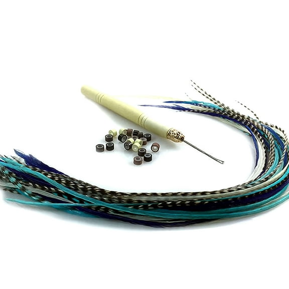 Sexy Sparkles Real Rooster Feather Hair Extensions, 100% Real Rooster Feathers, Long Blue mix Colors, 20 Feathers with Beads and Loop Tool Kit