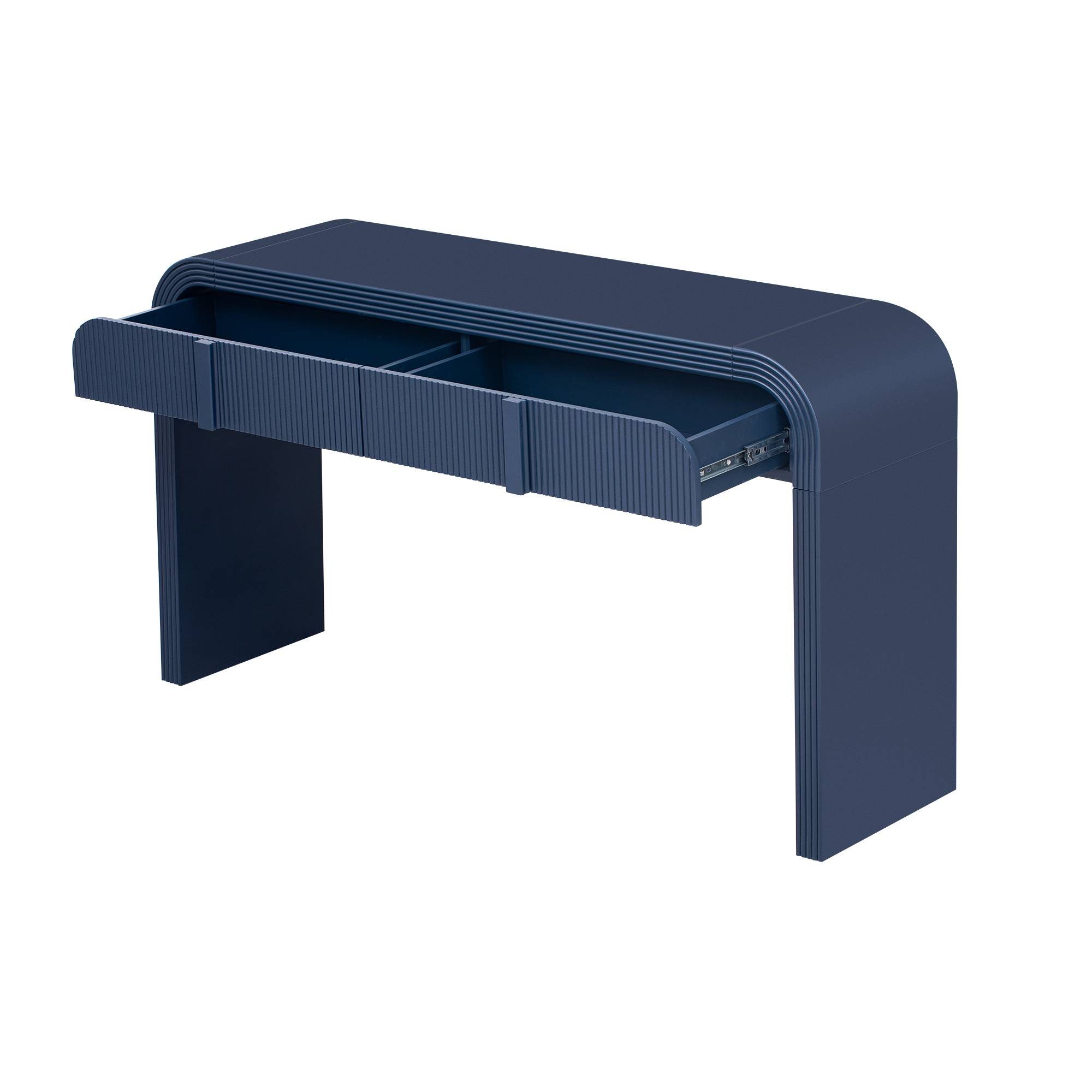 Euroco 55" Unique Curved Console Table with 2 Storage Drawers, Fluted Accent Entryway Table Sofa Table for Hallway Living Room Foyer,Navy Blue