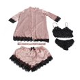 thumbnail image 1 of Conjunto de ropa de dormir con ribete de encaje floral, pijama de satén de 4 piezas para mujer, pijama de encaje con bata, lencería, conjunto de ropa de dormir, funcionalidad de alta precisión, 1 of 8