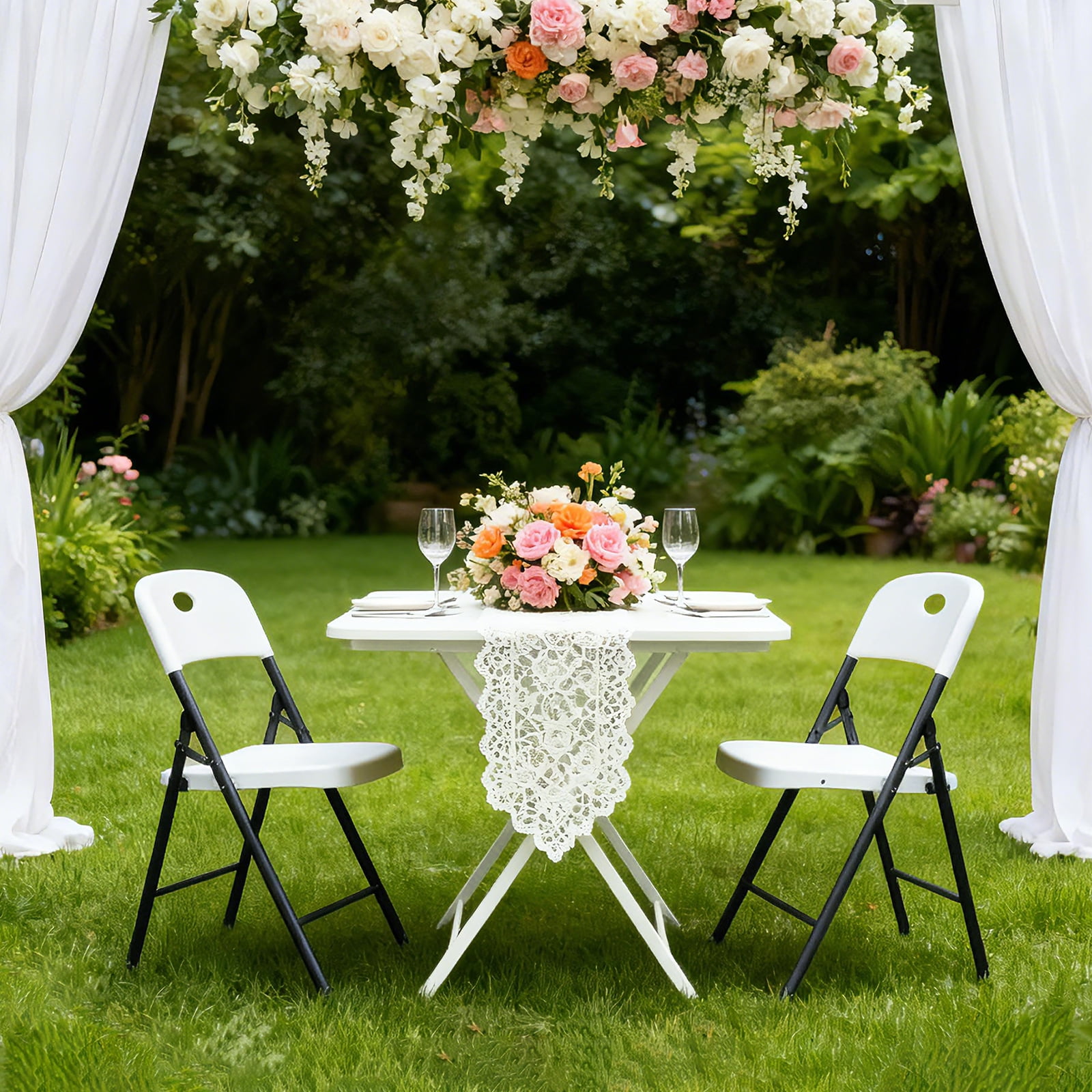 WASUHE 4 Pack White Folding Chairs with Enhanced Iron Frame, Stackable Plastic Folding Chairs for Outside, Indoor, Party, Wedding, Meeting Room, Patio and Garden, Weight Capacity 350 lbs