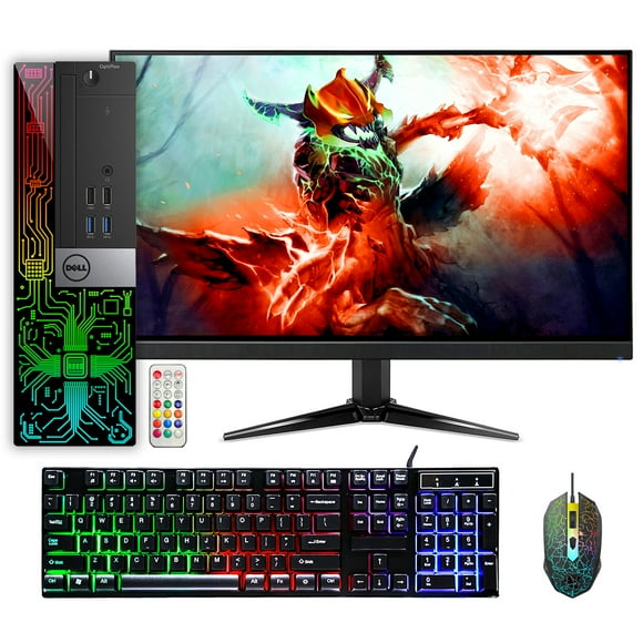A Grade RGB Gaming PC with 24 Inch Gaming Monitor - Dell OptiPlex Desktop Computer i5 6500 NVIDIA GeForce GT 1030 2GB 16GB RAM 512GB SSD Win 10 Pro WIFI HDMI