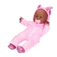 thumbnail image 2 of Muñeca bebé negra de 16 pulgadas, suave al tacto, de vinilo negro, con mono rosa, calcetines y chupete., 2 of 14