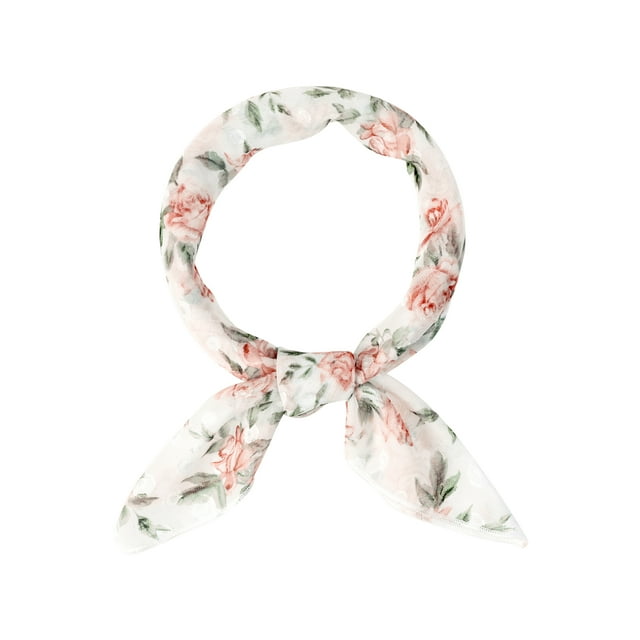 INSPIRE CHIC Mujeres Bufandas de Chifón - 25.6" x 25.6" - Pañuelo Cuadrado con Estampado Floral en Blanco y Rojo