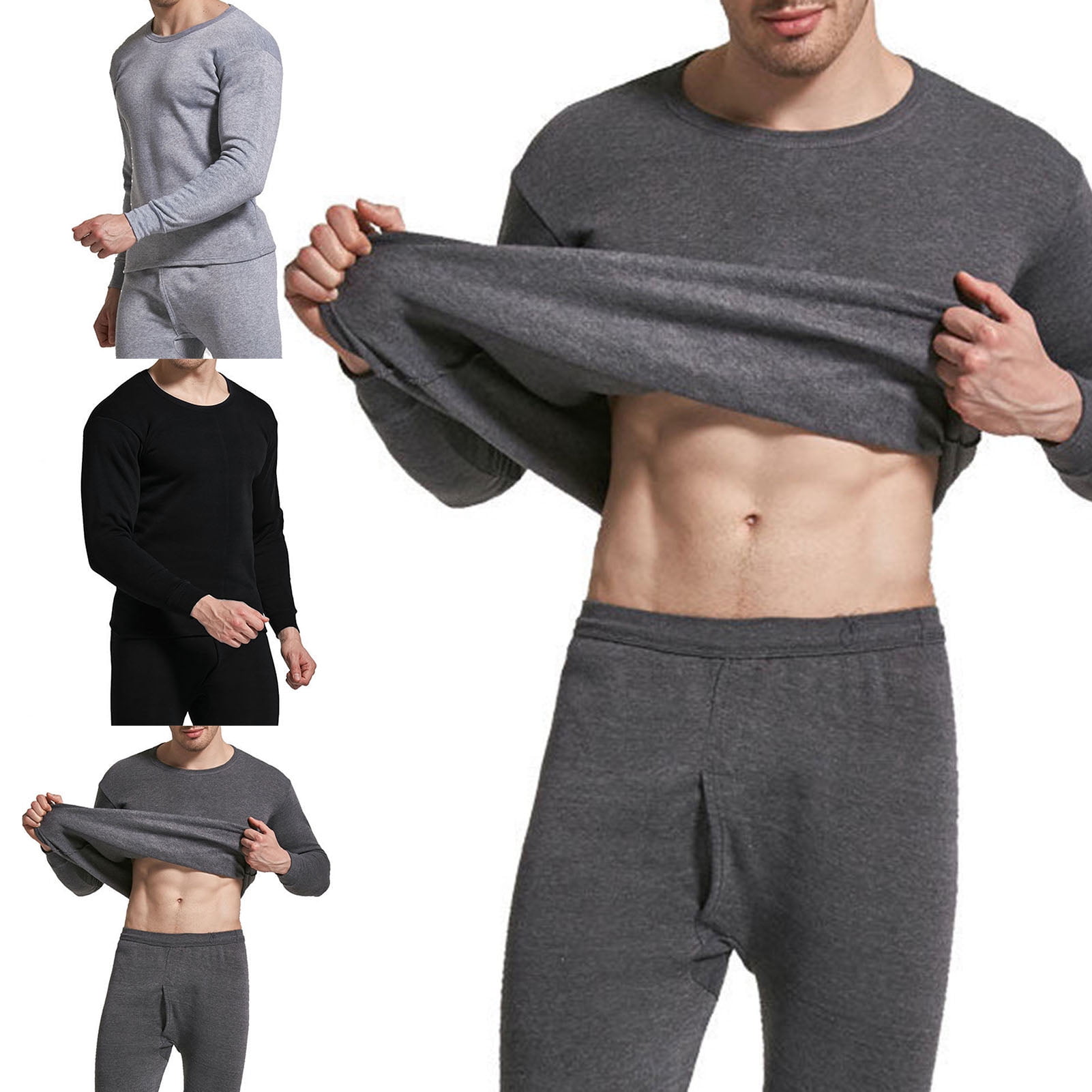 2Pcs/Set Thermal Underwear for Men Ultra Soft Long Johns Fleece Lined