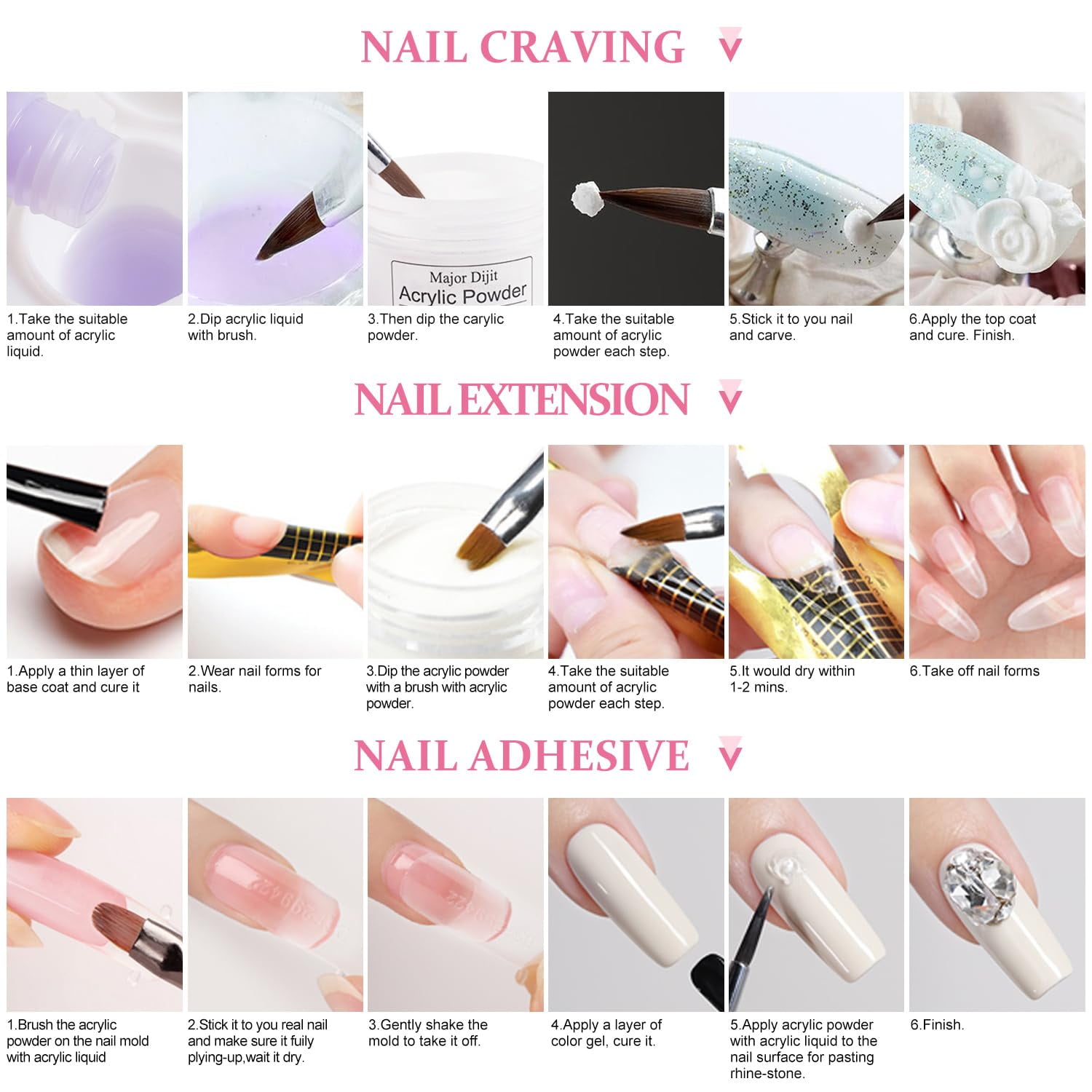 SUMMIT- Acrylic Nail Kit Starter Set Acrylic Powder with Nail Drill U V Light Professional Tools with Decoration Everything for Beginners Home Salon Gifts (Clear/White/Nude)