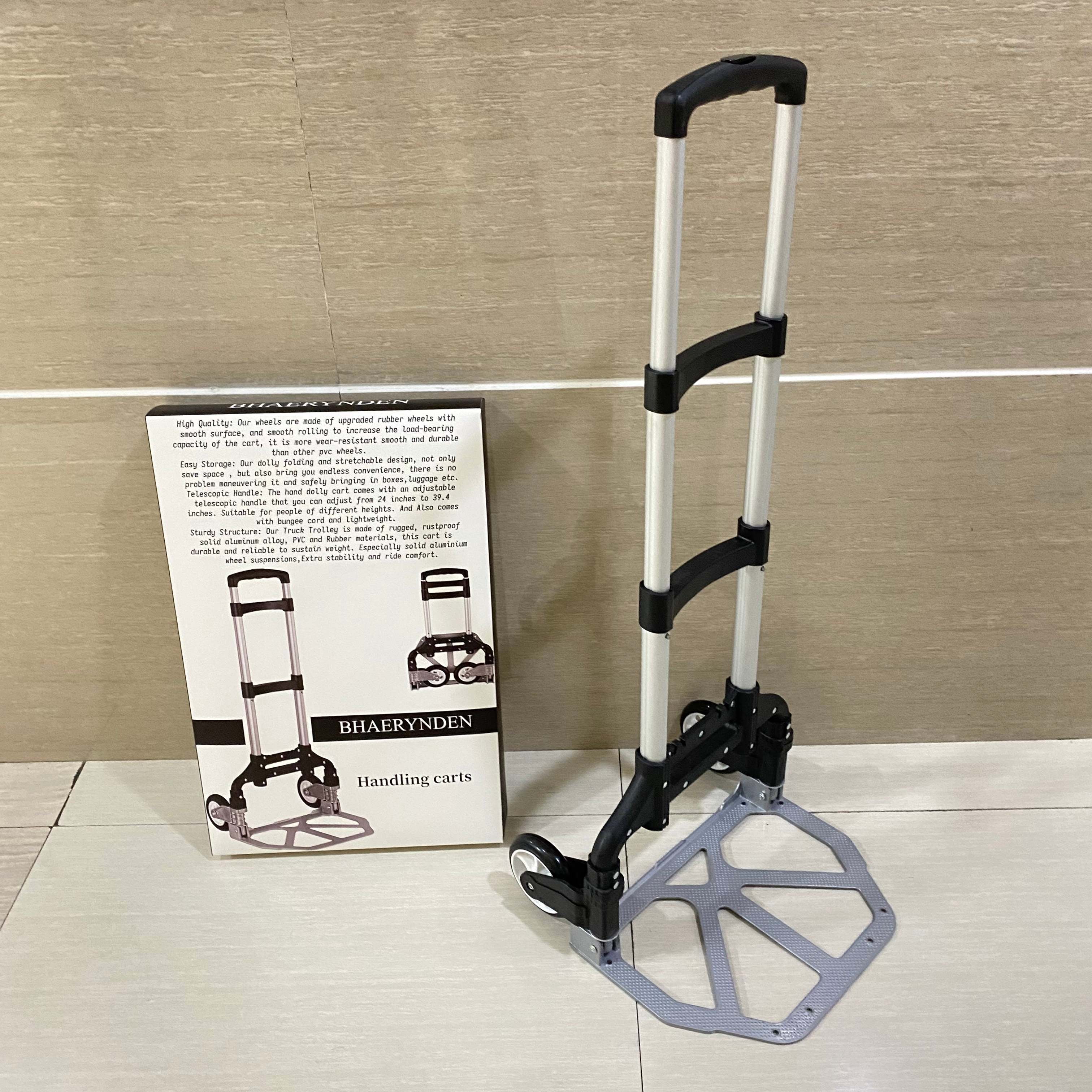 BHAERYNDEN Handling carts,Folding Hand Truck Dolly Aluminum Folding Hand Cart Luggage Trolley Cart Max 175lbs Capacity Dolly Cart, with Telescoping Handle and Rubber Wheels