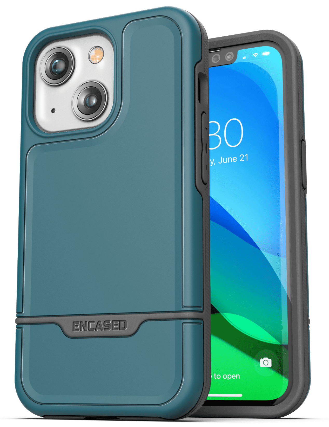 Encased Rebel Designed for iPhone 13 Belt Clip Case (2021) Protective Shockproof Case with Holster (Blue)