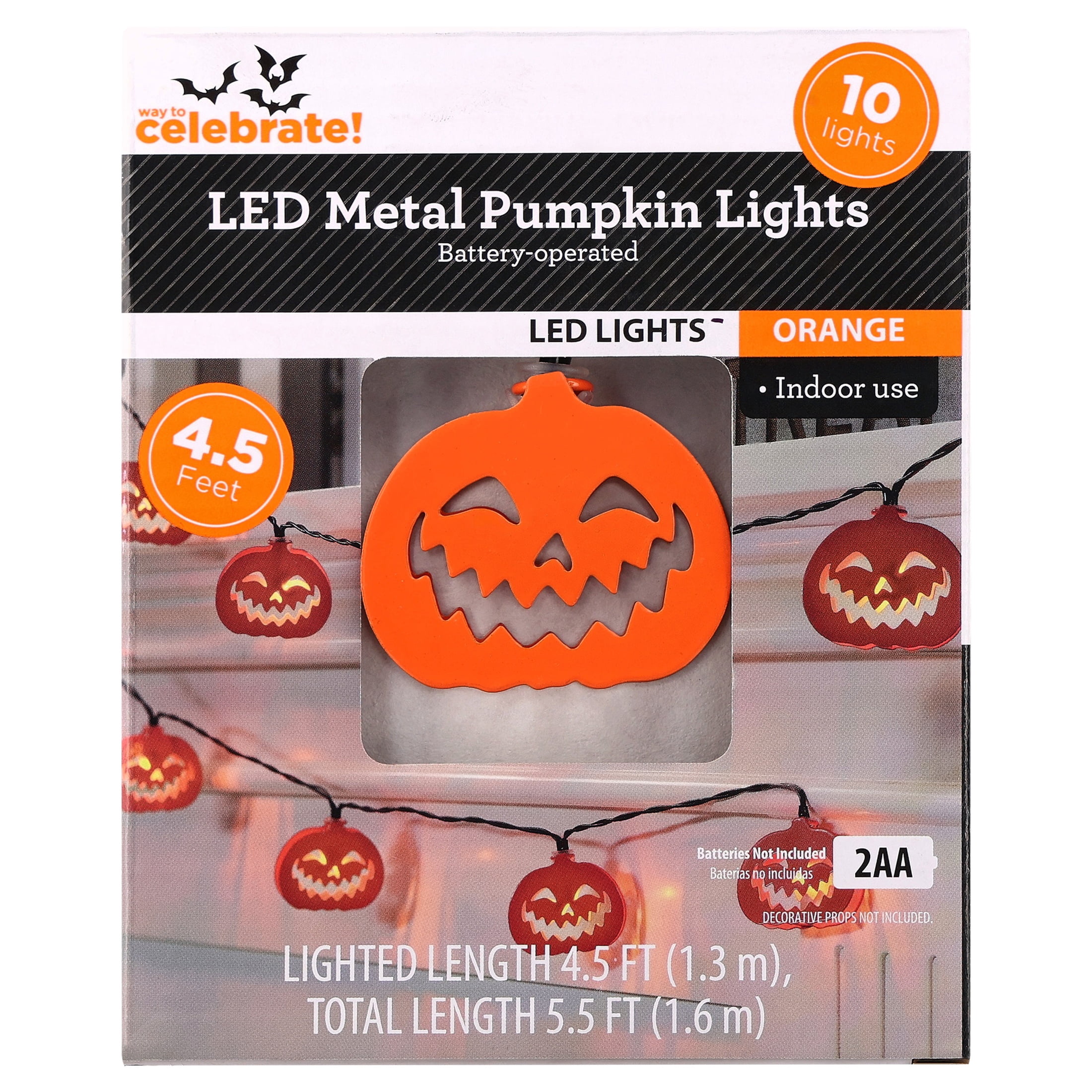 Indoor 10-Count Battery-Operated LED Metal Pumpkin String Lights, Orange, 4.5', Halloween by Way To Celebrate