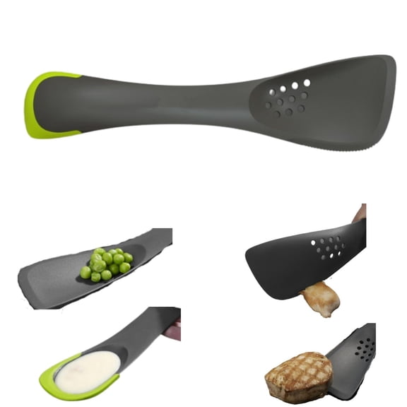 5-in-1 Silicone Kitchen Utensil, Slotted Spoon, Turner, Cutting Tool, Solid Spoon and Spatula in one- Grey
