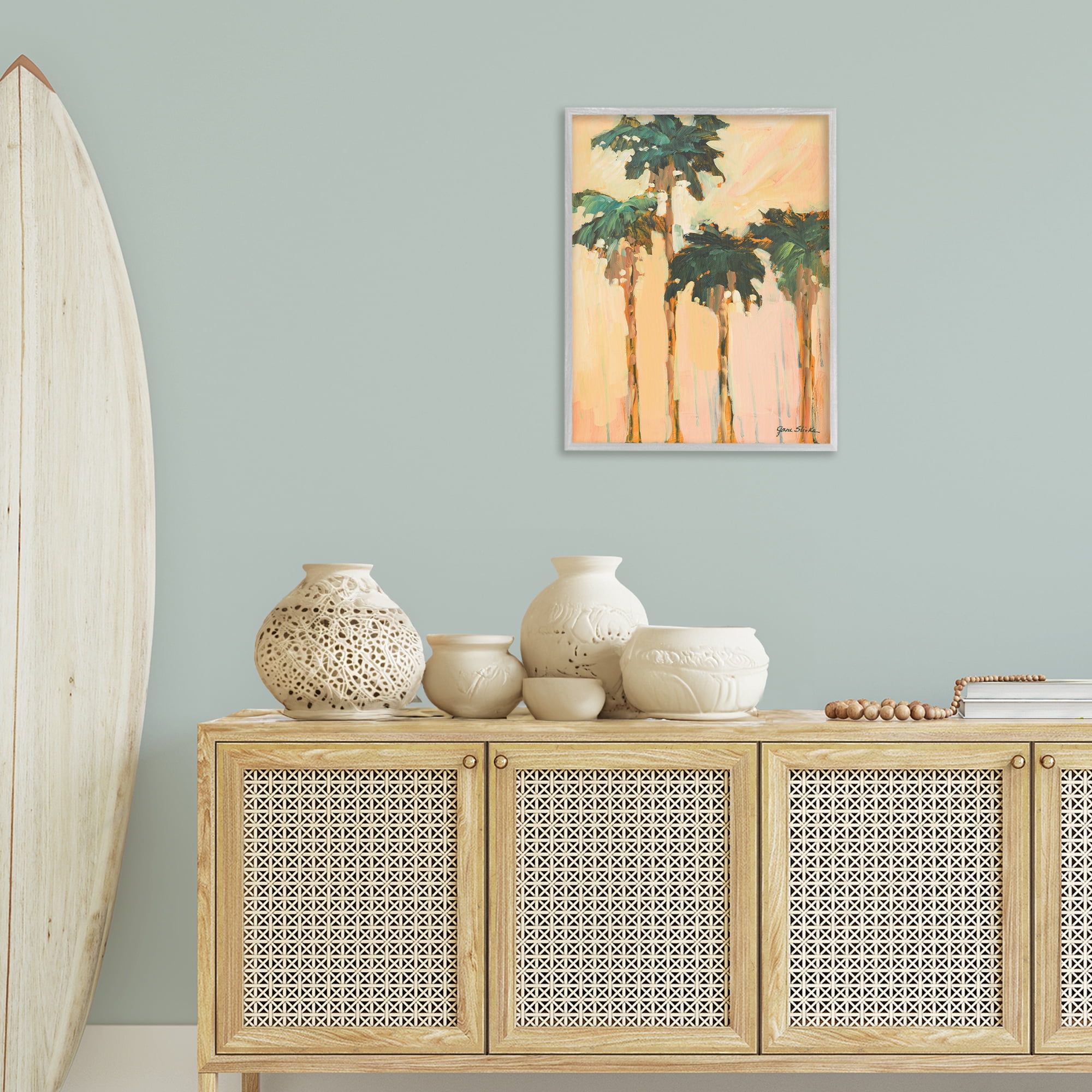 Stupell Industries Shady Palms Impression Coastal Painting Gray Framed Art Print Wall Art, 24 x 30