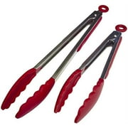 StarPack Basics Silicone Kitchen Tongs (9-Inch & 12-Inch) - Stainless Steel with Non-Stick Silicone Tips, High Heat Resistant to 480F, For Cooking, Serving, Grill, BBQ & Salad (Cherry