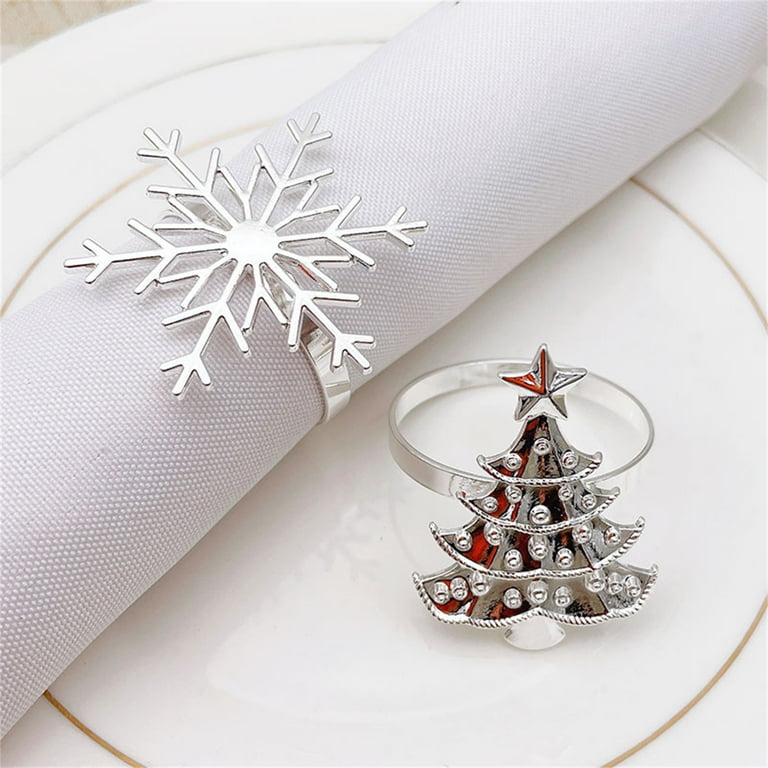 6Pcs Christmas Napkin Rings Anti rust Exquisite Alloy Silver Color