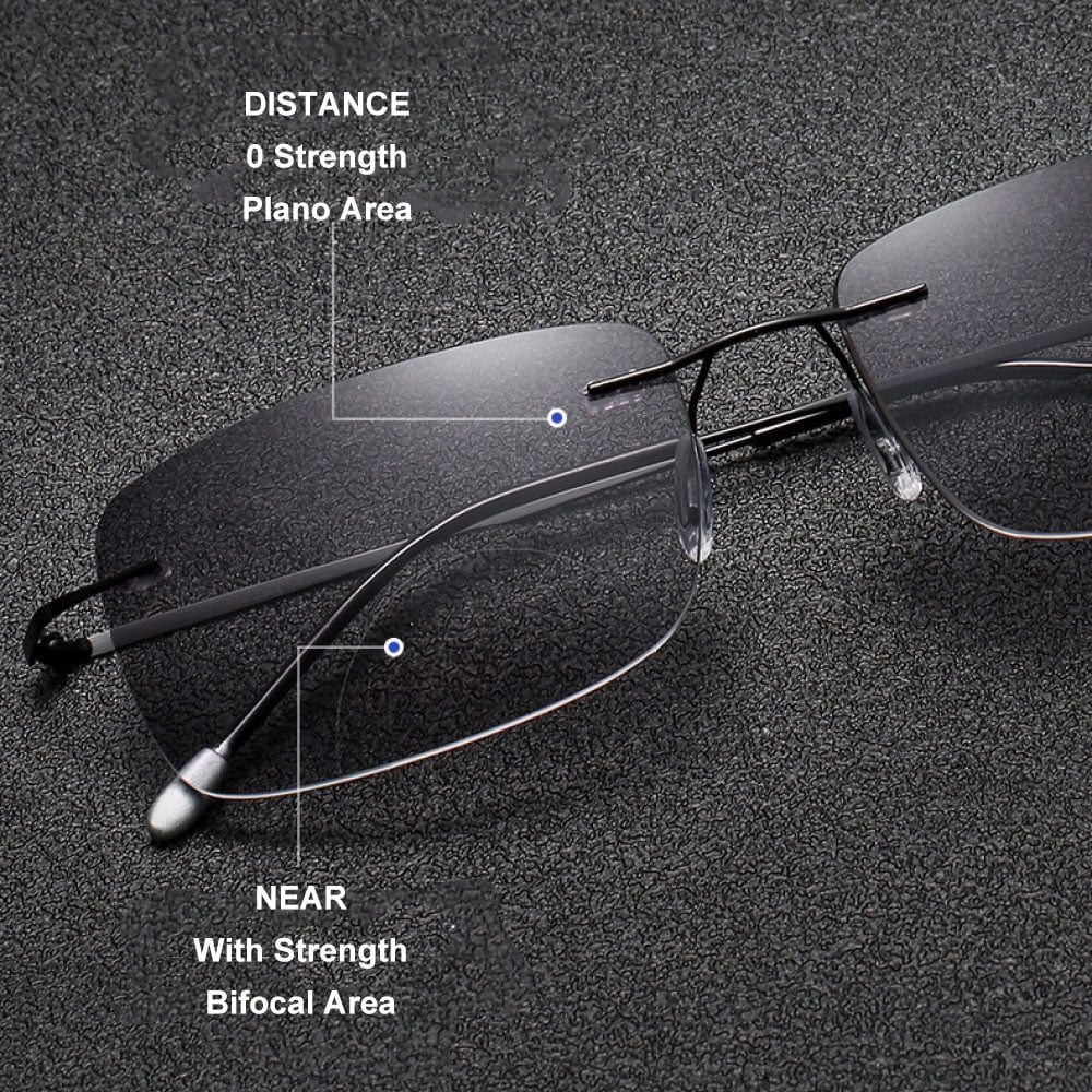 2 Pairs of Men Rimless Rimless BIFOCAL Sunglasses Rectangle Black Reading Glasses 4.00 Oversized Metal Shades Readers +4.00 UV