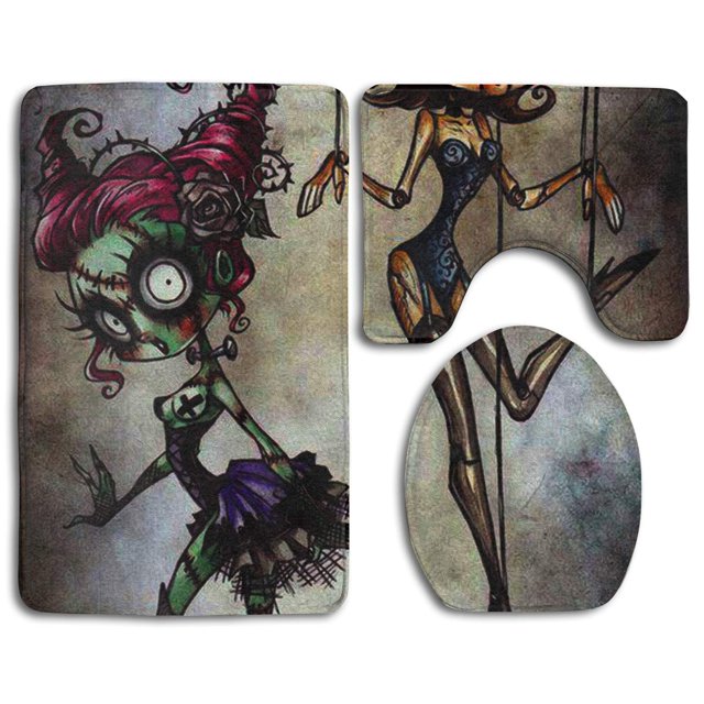ABPHQTO Niñas cráneo Juego de alfombras de baño de 3 piezas Alfombra de baño Alfombra de contorno y tapa de inodoro ABPHQTO Cont-CHAPPLE-37108