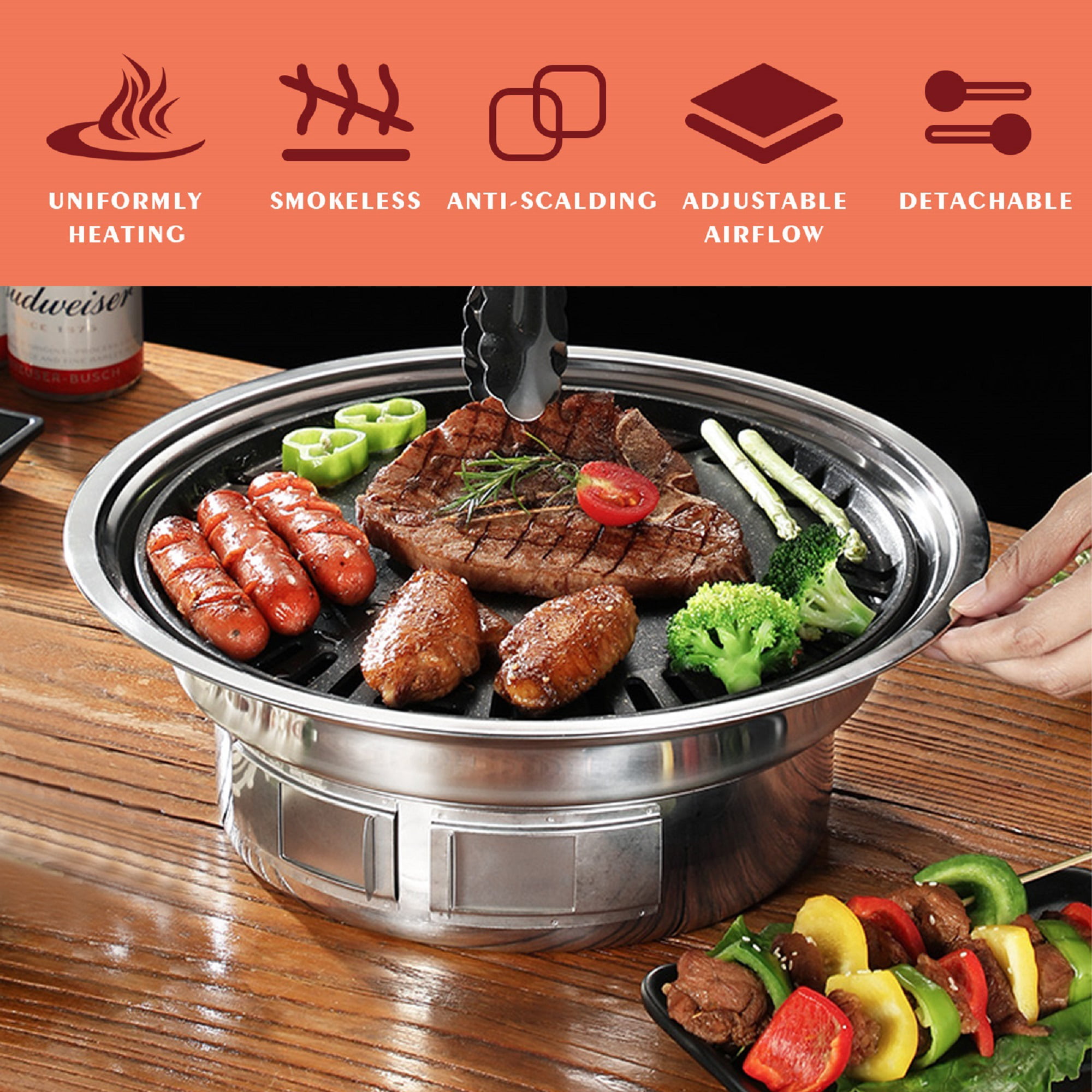 Baffect RNAB091378VDX baffect bbq charcoal grill, 13.7 inch non-stick  stainless steel korean barbecue grill, portable charcoal stove for outdoors  c