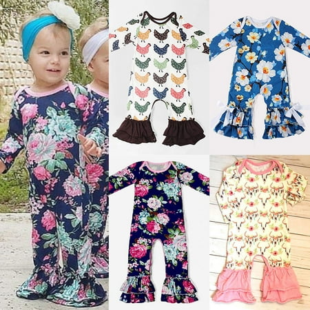 

Newborn Baby Girl Long Sleeve Flower Ruffle Romper Jumpsuit Outfits Clothes