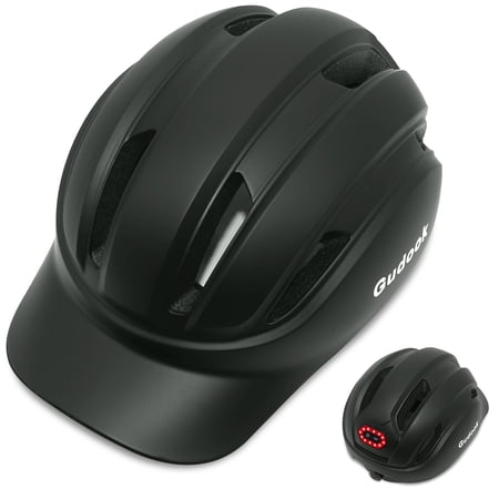 Gudook Adult Bike Helmet for Men - Women Bicycle Helmet with LED Rear Light - Certified Comfort Adjustable Baseball Cap Style Cycling Helmets for Urban Commuter Road Biking Scooter