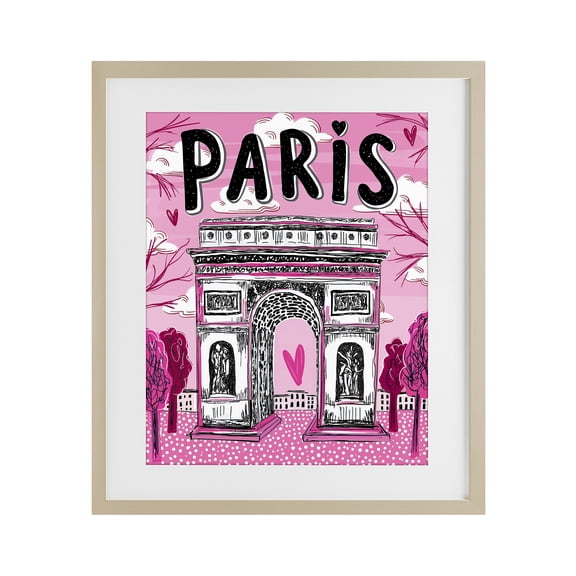 Stupell Industries Art Deco Romantic Paris Arc de Triomphe Birch Framed Print Under Glass, 17 x 21, by Jess Stempel