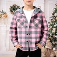 thumbnail image 2 of Boys Hooded Flannel Shirt Jacket Kids Buffalo Plaid Button down Shacket for School Holiday Fall Winter Clothes Fashion Coat, 2 of 4
